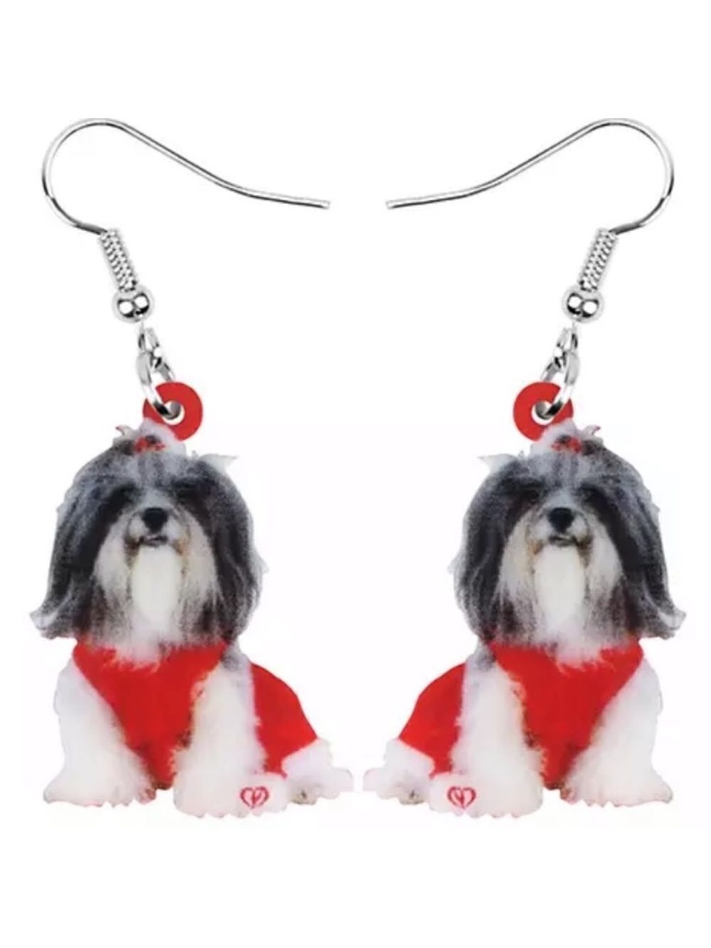 Shih Tzu Acrylic Dangle Earrings Christmas Holiday Dog French Hook Lightweight